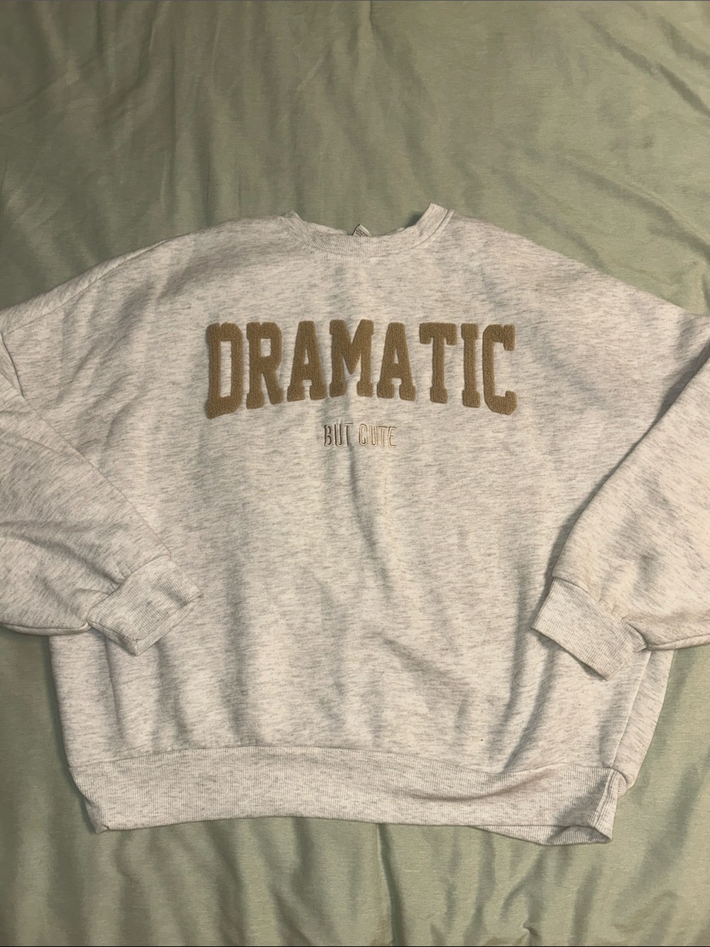 Dramatic But Cute Light Gray Crewneck Sweater